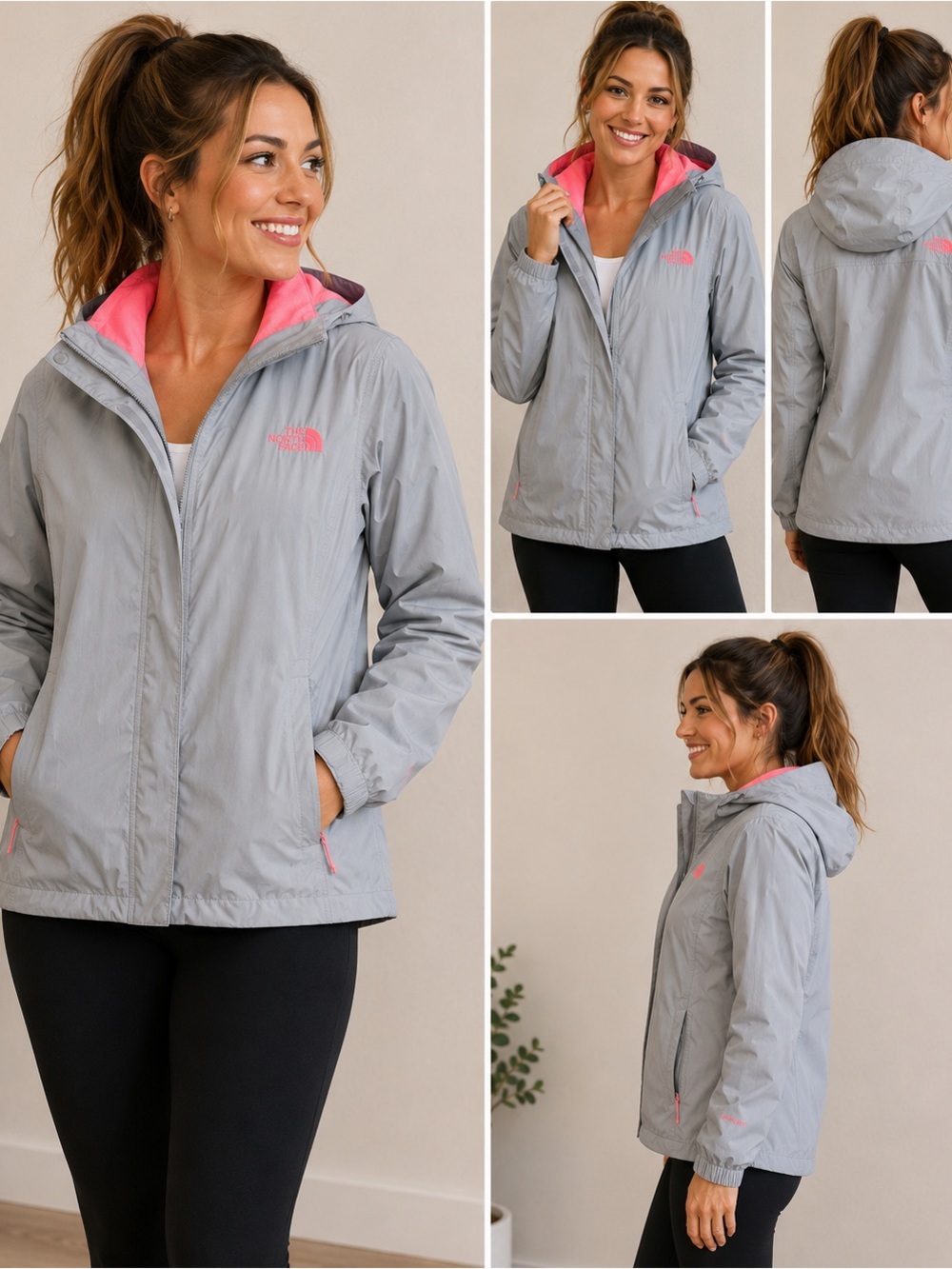 The North Face Women's Light Gray Shell Jacket with Pink Lining